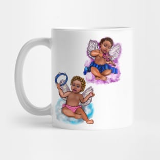 Orchestra of Curly haired Angels playing the tambourine and violin clouds- blissful Sun kissed curly haired Baby cherub angel classical art Mug